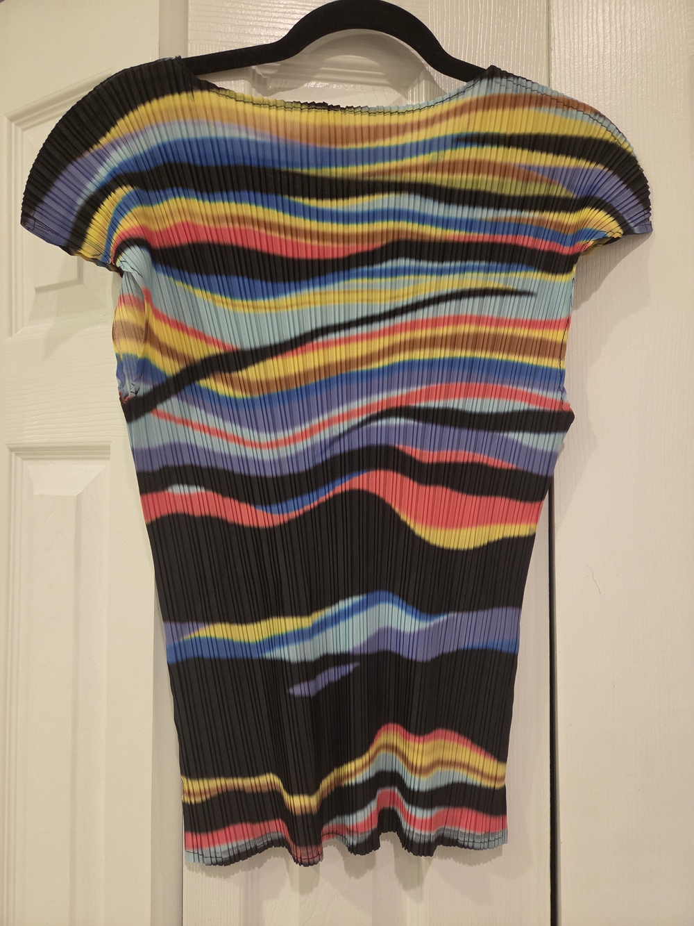 Milano Multicolor Striped Pleated Short Sleeve Top - Picture 3 of 3